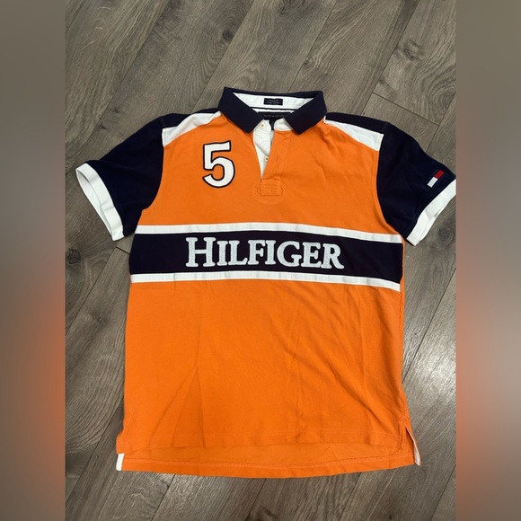 Men’s Tommy Hilfiger Orange and Navy Polo - Picture 1 of 5